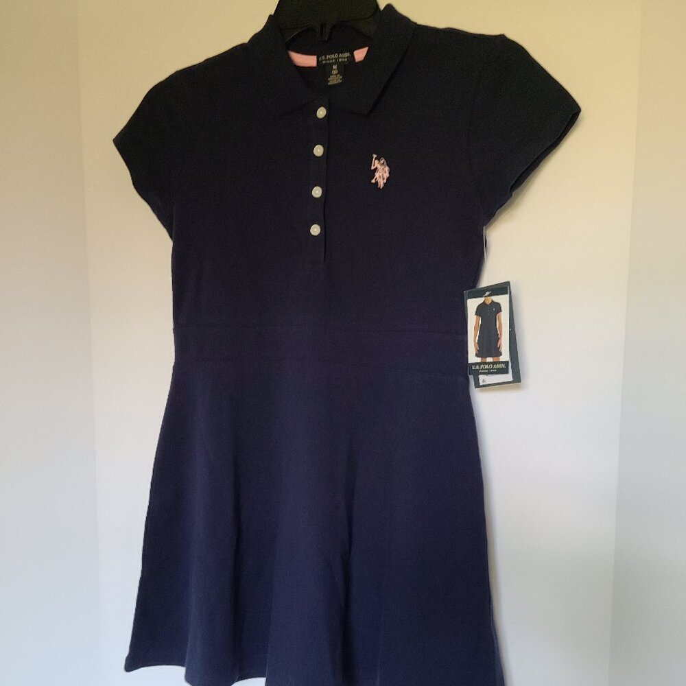 U.S. POLO ASSN. GIRL'S NAVY BLUE FIT/FLARE JUMPER WITH LOGO SIZE 8 (M)